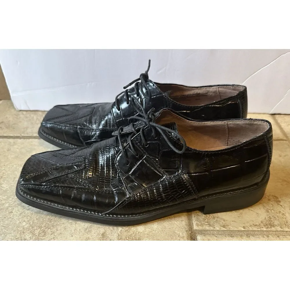 STACY ADAMS GENUINE SNAKE SKIN LEATHER BLACK LACE UP DRESS SHOE SZ‎ 8.5M